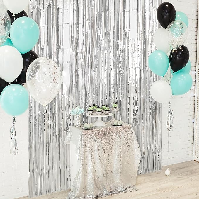 Crosize 2 Pack 3.3 x 9.9 ft Silver Foil Fringe Backdrop Curtain, Streamer Backdrop Curtains, Streamers Birthday Party Decorations, Tinsel Curtain for Parties, Photo Booth Backdrops, Party Décor
