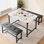 Dining Table Set for 4, Dining Room Table Set with 2 Upholstered Benches, Small Kitchen Table Set, 3 Piece Farmhouse Rectangular Dining Room Table Set, Space Saving Dining Table for Apartment