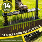 Upgraded Lawn Aerator Tool with 14 Steel Spikes, Hand Grass Aerator Spike Tool Manual Lawn Aerators with Spring-Loaded Design&Automatic Leaf and Dirt Cleaning for Yard, Garden Black