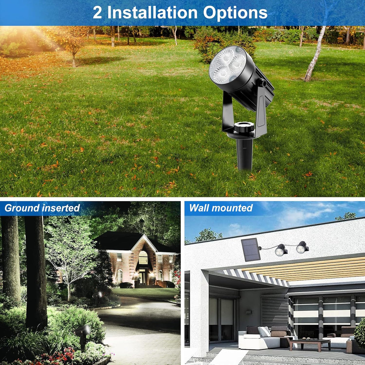 Solar Spot Lights Outdoor, Solar Landscape Spotlights IP65 Waterproof 9.8ft Cable, Auto On/Off Outdoor Wall Lights for Garden Yard Driveway Porch Walkway Pool (1-in-1 6000K Cold White 4 Pack)