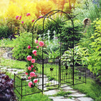 Metal Garden Arbor Arch with Gate and Plant Box, 86.6" H Garden Trellis for Outdoor Climbing Plants Garden Butterfly Decoration Support Roses Vines (Black Butterfly)