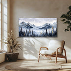 SERIMINO Mountain Landscape Large Wall Art, Misty Forest Canvas Prints, Blue Gold Watercolor Pine Tree Paintings Wall Decor Living Room Bedroom, Natural Scenery Office Decor Pictures 30"X60"