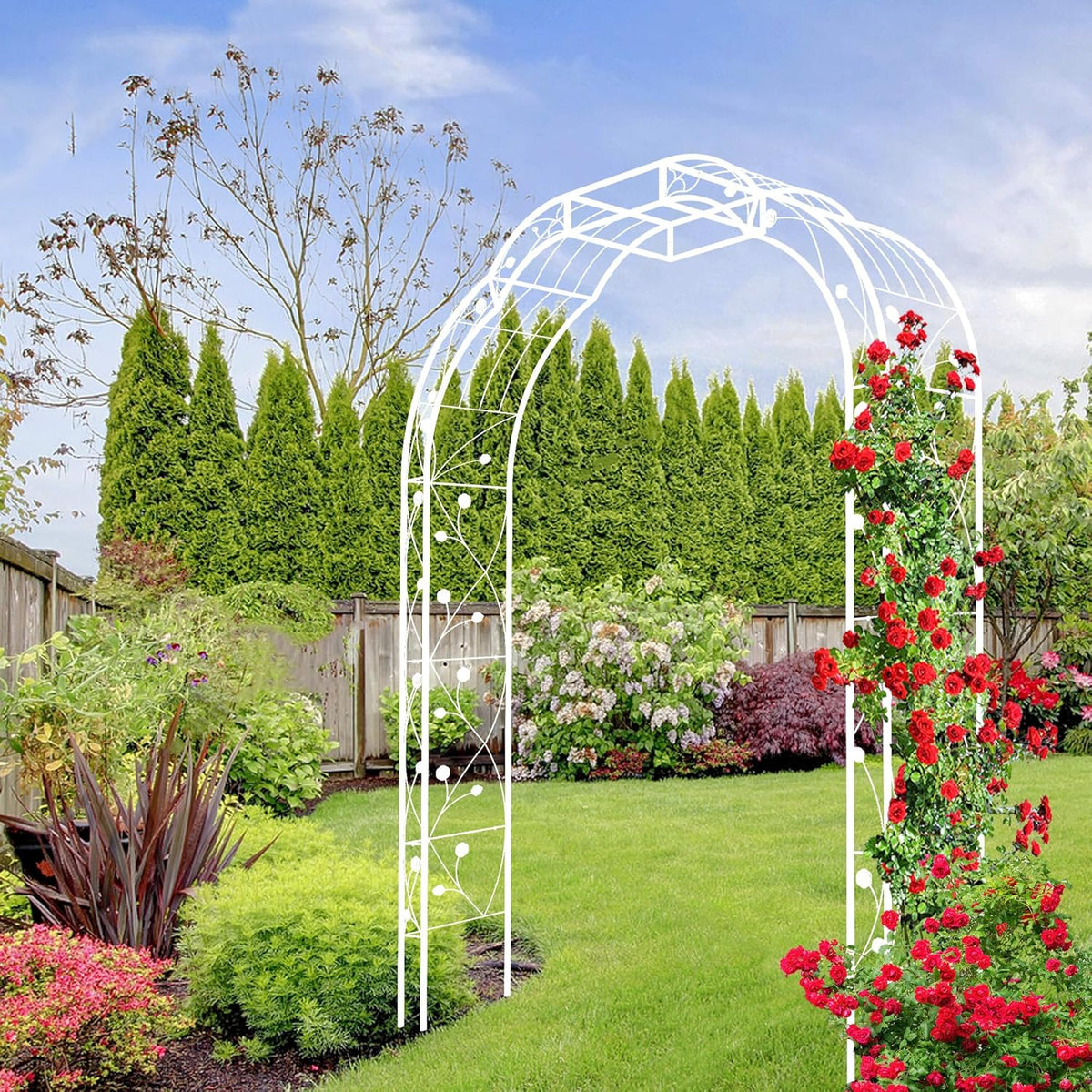 Metal Garden Arch 98.4" H Garden Arbor Trellis for Outdoor Climbing Plants Support Rose Lawn Tall Large Wedding Archway (Cream White, XL)