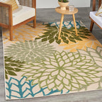 Nourison Home Aloha Tropical Indoor/Outdoor Green Multicolor 6' x 9' Area Rug, Easy Cleaning, Non Shedding, Bed Room, Living Room, Dining Room, Backyard, Deck, Patio (6x9)