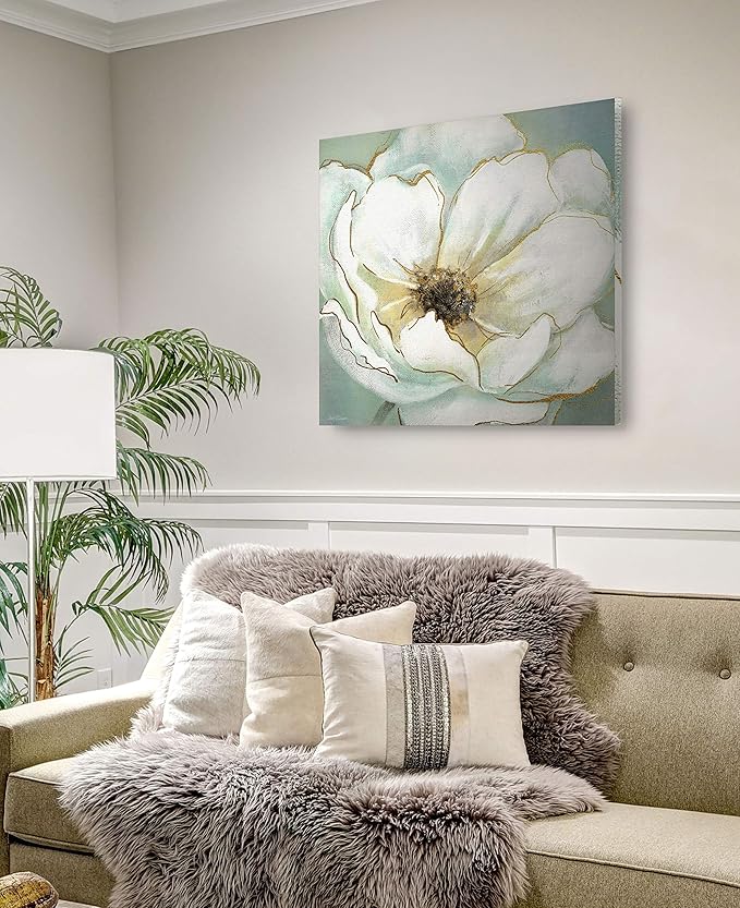 Wexford Home Soft Teal Splendor Gallery Wrapped Canvas Wall Art, 32x32,