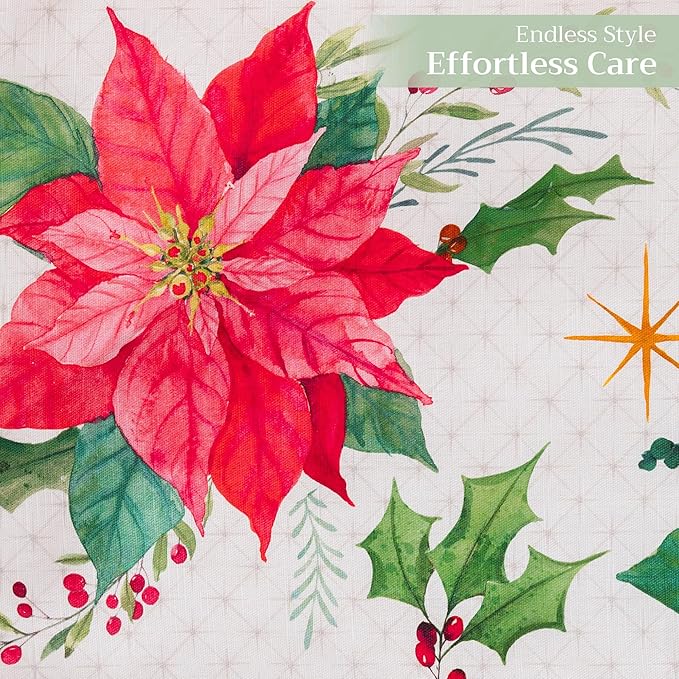Maison d' Hermine Table Runner 100% Cotton Double Layer Table Runners 72 inches Long for Thanksgiving Christmas Decorations Home Kitchen Dining Party Wedding (Poinsettia Christmas, 14.5" x 72")