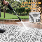 Outdoor Rug Waterproof 8x10 ft, Reversible Outdoor Plastic Straw Rug Patio Rug, RV Rugs for Outside, Outdoor Carpet for Patio Camping Deck Balcony Backyard, Black & Gray