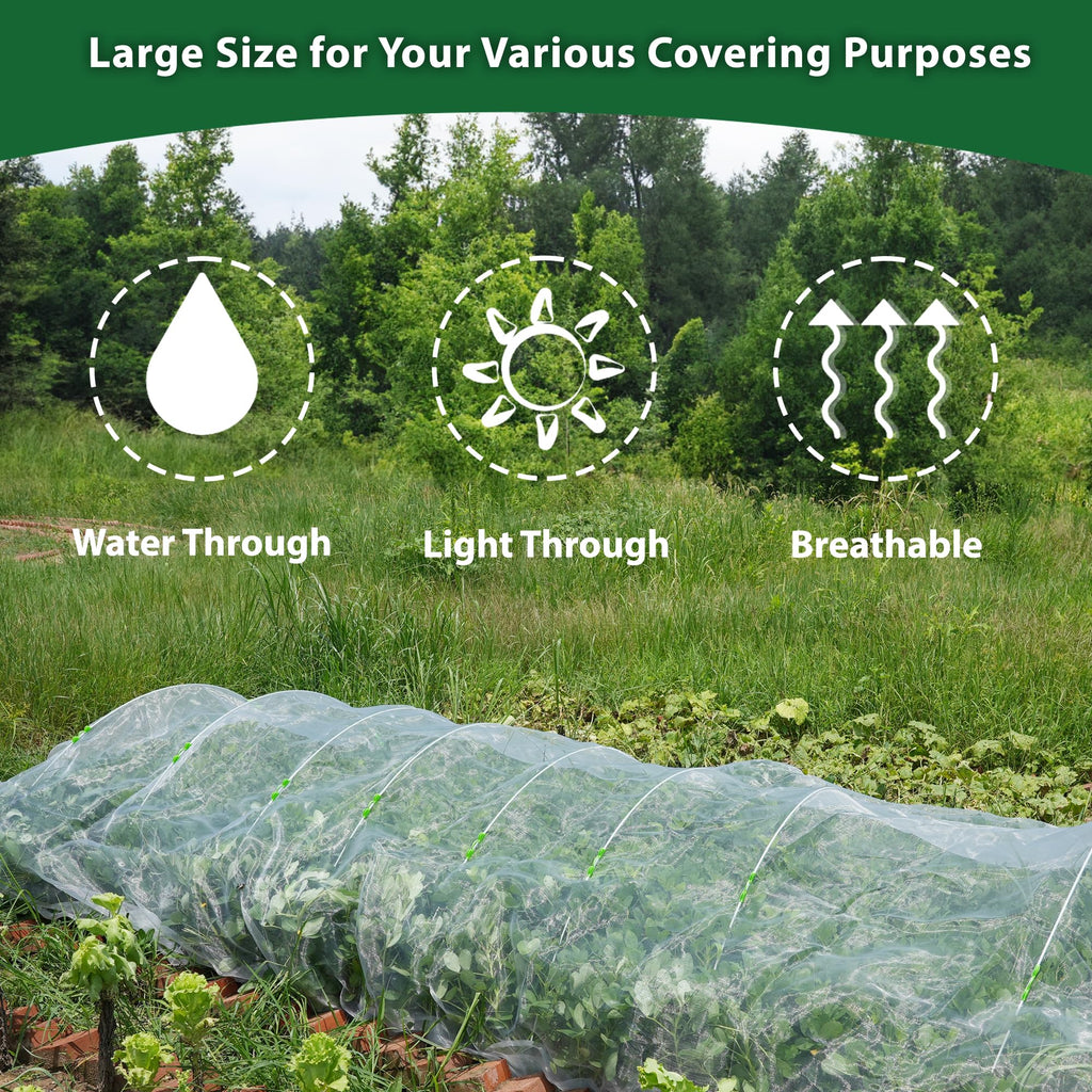 10 * 50FT Ultra Fine Garden Mesh Netting Pest Barrier, White Plant Covers for Outdoor Patio Greenhouse Crops Vegetables Fruit Flower Garden Protection, Row Covers Fabric Screen Insect Bug Bird Netting