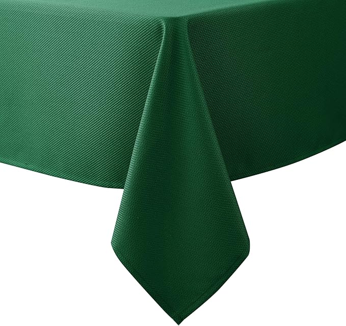 Biscaynebay Textured Fabric Christmas Tablecloths Rectangle 60x84 Inches, Hunter Green Water Resistant Spill Proof Tablecloths for Dining, Kitchen, Wedding and Parties, etc Machine Washable