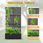 Metal Raised Garden Bed with Trellis, 2-in-1 Planter Box & Privacy Screen for Climbing Plants, Outdoor Standing Flower Bed with Drainage Holes, 35.4" L x 15.7" W x 70.1" H, Black-Parallel