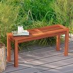 Tangkula Patio Wood Bench, 2-Person Solid Wood Bench with Slatted Seat, 39.5" Long Loveseat with Stable Wood Frame, Indoor Outdoor Dining Bench for Backyard, Poolside, Entryway (1)