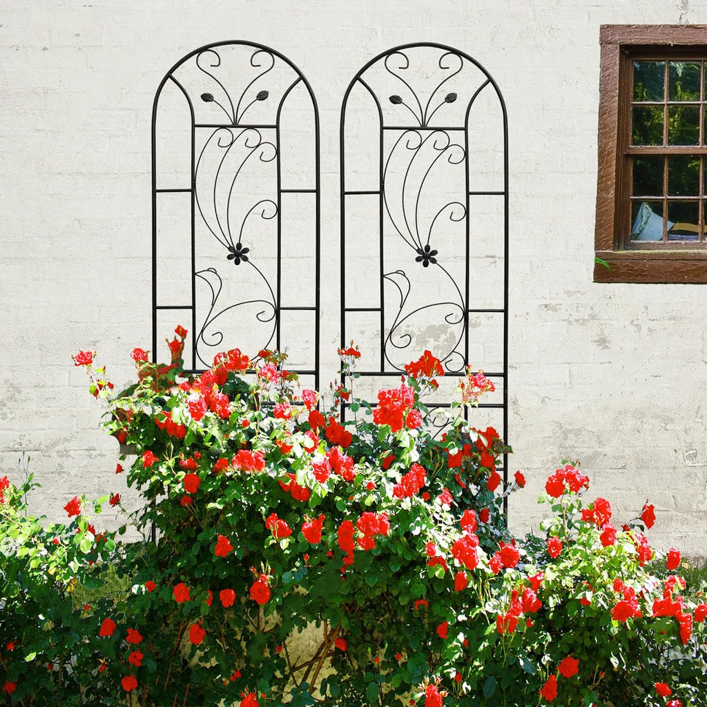 Metal Garden Trellis Rustproof Trellis for Climbing Plants Outdoor Flower Support Peacock Style (Black-2 Pack, 86.7"x19.7")