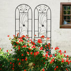 Metal Garden Trellis Rustproof Trellis for Climbing Plants Outdoor Flower Support Peacock Style (Black-2 Pack, 86.7"x19.7")