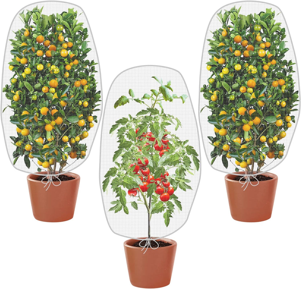 Alpurple 3 PCS Insect Bird Barrier Netting Mesh with Drawstring- 3.2 x 2.6 Feet Fruit Tree Net-Garden Netting Plant Cover for Protect Plant Fruits Flower from Insect Bird Eating
