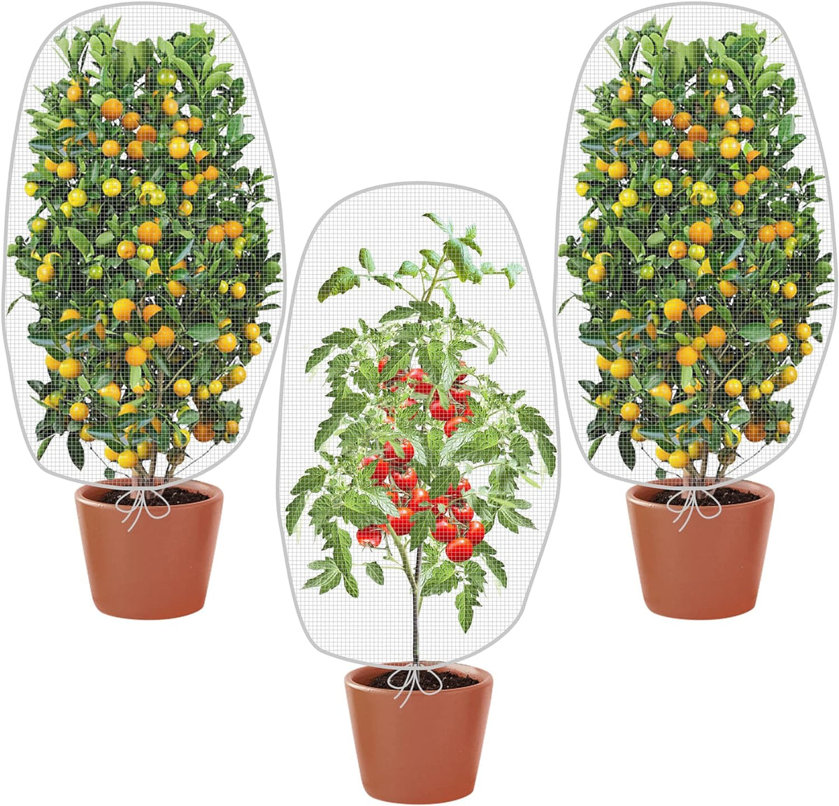 Alpurple 3 PCS Insect Bird Barrier Netting Mesh with Drawstring- 3.2 x 2.6 Feet Fruit Tree Net-Garden Netting Plant Cover for Protect Plant Fruits Flower from Insect Bird Eating