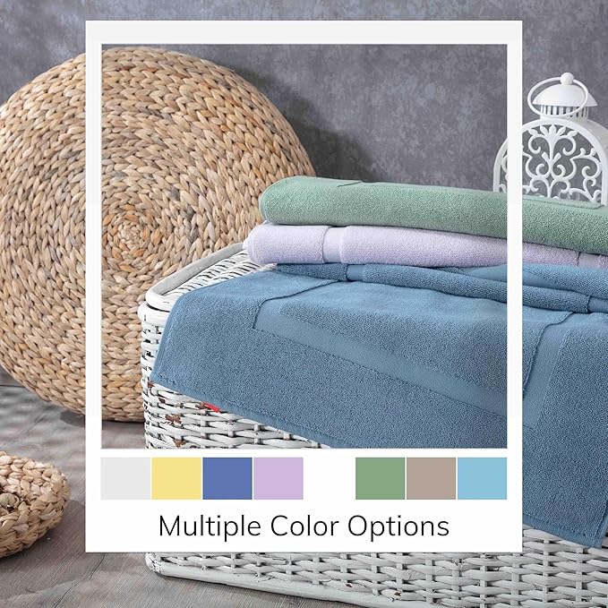 TEXTILOM Luxury 2 Pack Banded Cotton Bath Mats for Bathroom Floor [ Hotel, Spa, Tub, Shower Bath Mat Floor Towel Set ], Machine Washable & Soft & Absorbent & Quick Dry (20''x34'')- Blue