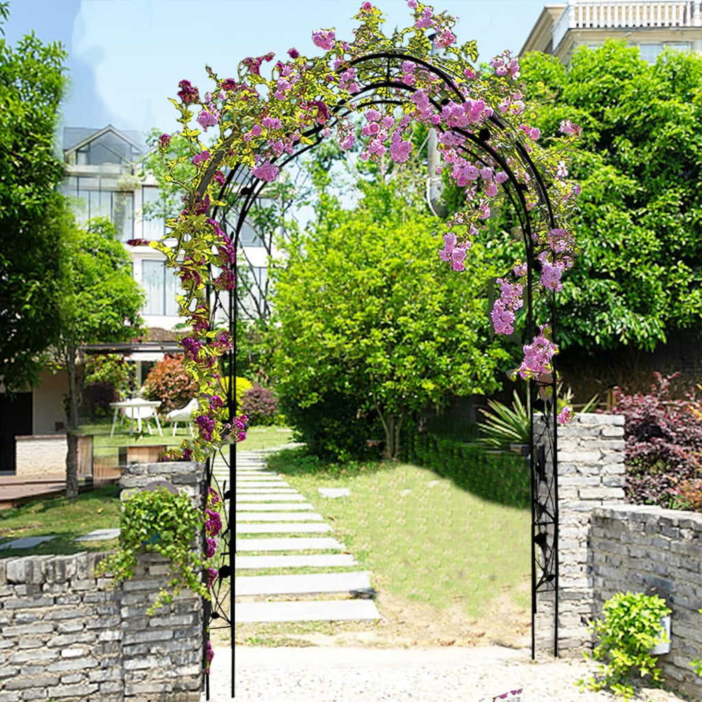 Metal Garden Arch 98.4" H Garden Arbor Trellis Climbing Plants Support Rose Arch Outdoor Lawn Wedding Party Events Archway Black