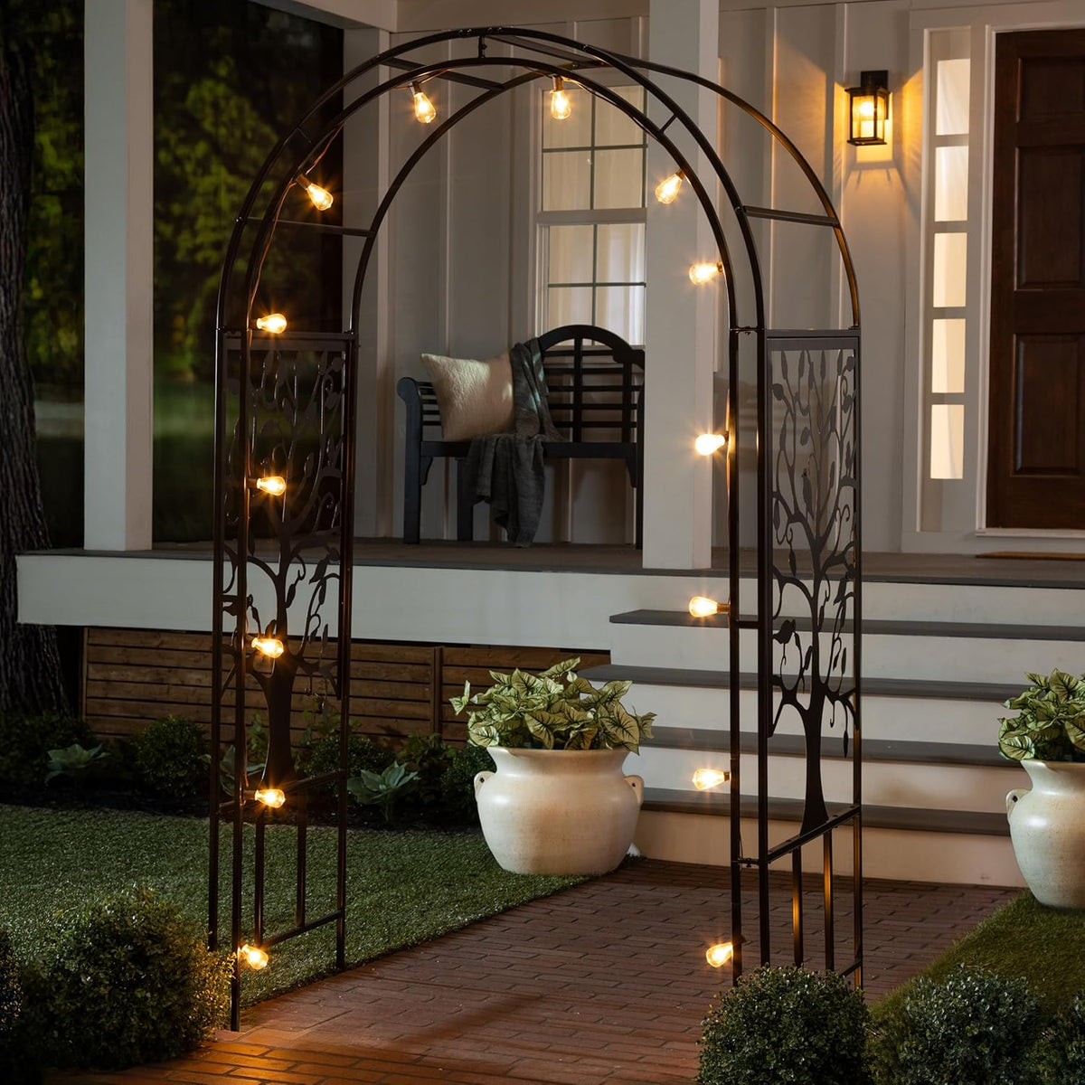 Evergreen Plow & Hearth Tree of Life Garden Arbor - 7 Feet Tall | Slim Metal Arch with Iron Trellis for Climbing Plants | Elegant Wedding Arbor | Outdoor Patio & Garden Decor