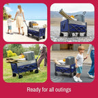 SYNCFUN Collapsible Wagon Cart Foldable 300lbs, Portable Rolling Shopping Carts on Wheels, Folding Sport Beach Wagons All Terrain, Heavy Duty Garden Utility Cart for Groceries Fishing, Blue