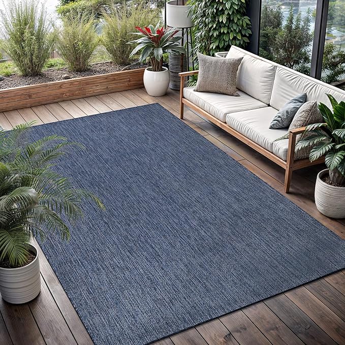 Washable Indoor Outdoor Rug 10x14 Weather Resistant Area Rugs Modern Solid for Porch Deck Balcony Backyard Patio Outside Carpet (10 X 14 Azure Blue)