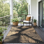 Outdoor Rug 9’x12’ Waterproof for Patio Clearance, Reversible Indoor Outdoor Plastic Straw Camping Rug Carpet, RV Mat, Large Area Rug for Deck, Backyard, Balcony, Porch, Beach, Black & Brown