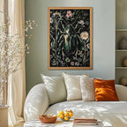 Framed Vintage 3D Textured Wall Art - Gothic Dark College Beetle Wall Decor - Hand Drawn Sandstone Nature Botanical Pictures for Living Room Bedroom Home Decor 24x36in