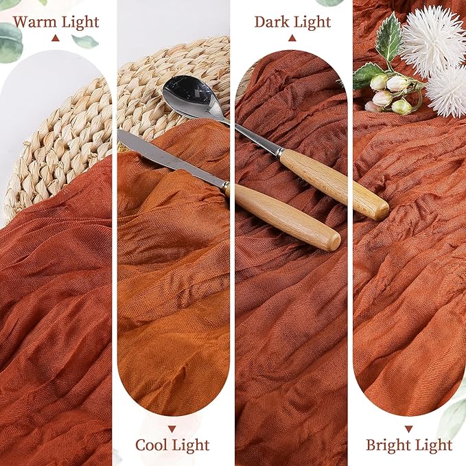 12 Pack Terracotta Cheesecloth Table Runner 10FT Long Boho Gauze Table Runner Rustic Sheer Runner for Wedding Bridal Baby Shower Birthday Party Table Decor Fall Thanksgiving Christmas Decor