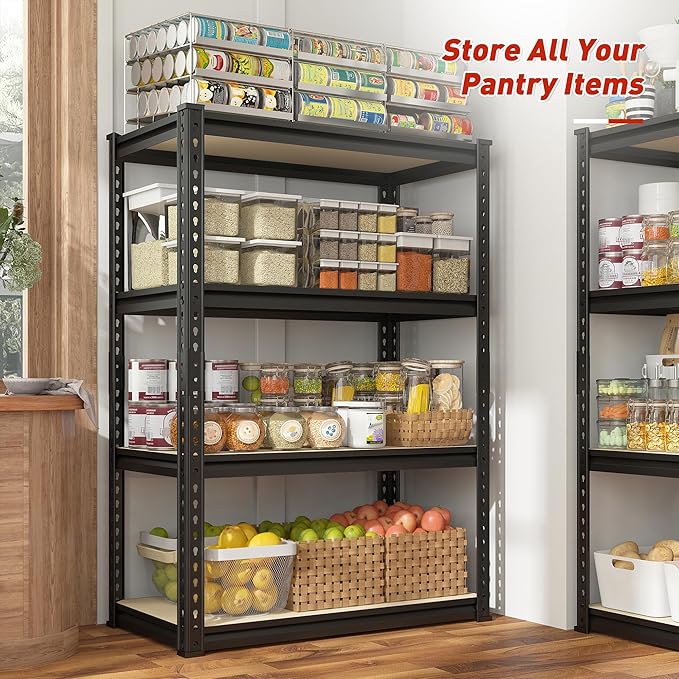 REIBII Storage Shelves Adjustable Metal Shelving 1600LBS Garage Shelves Industrial Metal Shelves 4 T ier Garage Shelving for Warehouse Basement Kitchen Pantry Closet, 11.8" D x 23.6" W x 56.7" H