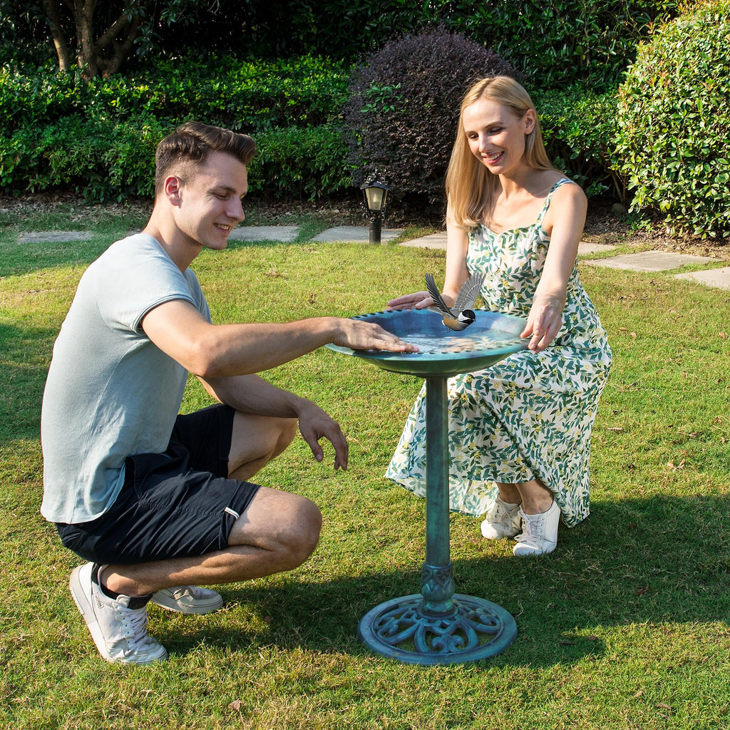 VIVOHOME Bird Bath for Outside, Polyresin Pedestal Birdbath, Green