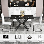 47.24" Rectangular Glass Dining Table Modern Kitchen Glass Top Table for 4 with Black Metal Legs, Clear Dining Table Kitchen Table for Home Office Dining Room
