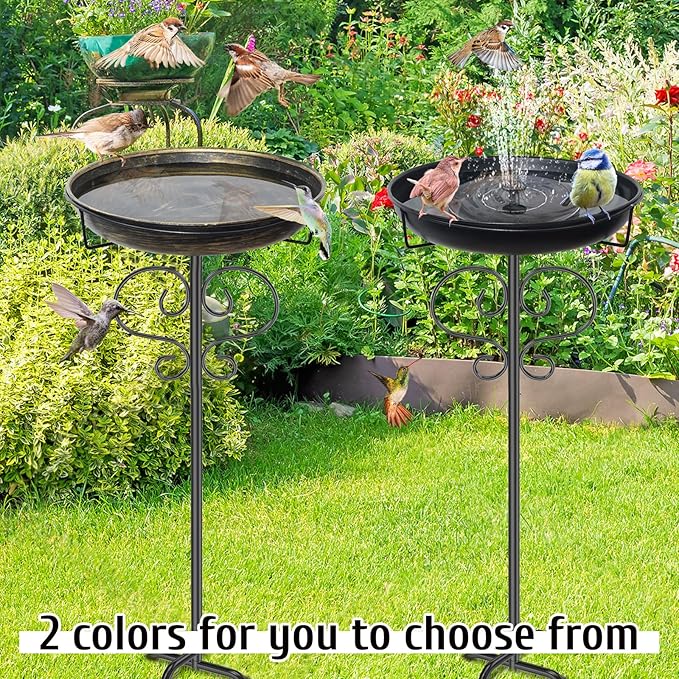 40In Bird Baths for Outdoors, Metal Birdbath Birdfeeder with Heavy Duty 5 Prong Stake, Vintage Detachable Bird Bath Water Feeder Bowl for Garden Yard Lawn Decor Black