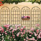 4 Pack Metal Garden Trellis 86.7" Tall Outdoor Climbing Plant Support for Roses, Flowers, Rustproof Durable Black Galvanized Tube, Lawn Garden Fence Decor Screen (4, Black curves-86.7" H)