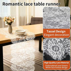 3 Pcs White Lace Table Runners 14 x 120 Inch Boho Rose Embroidered Floral Vintage Rustic Table Decoration for Wedding Party Bridal Shower Decorations