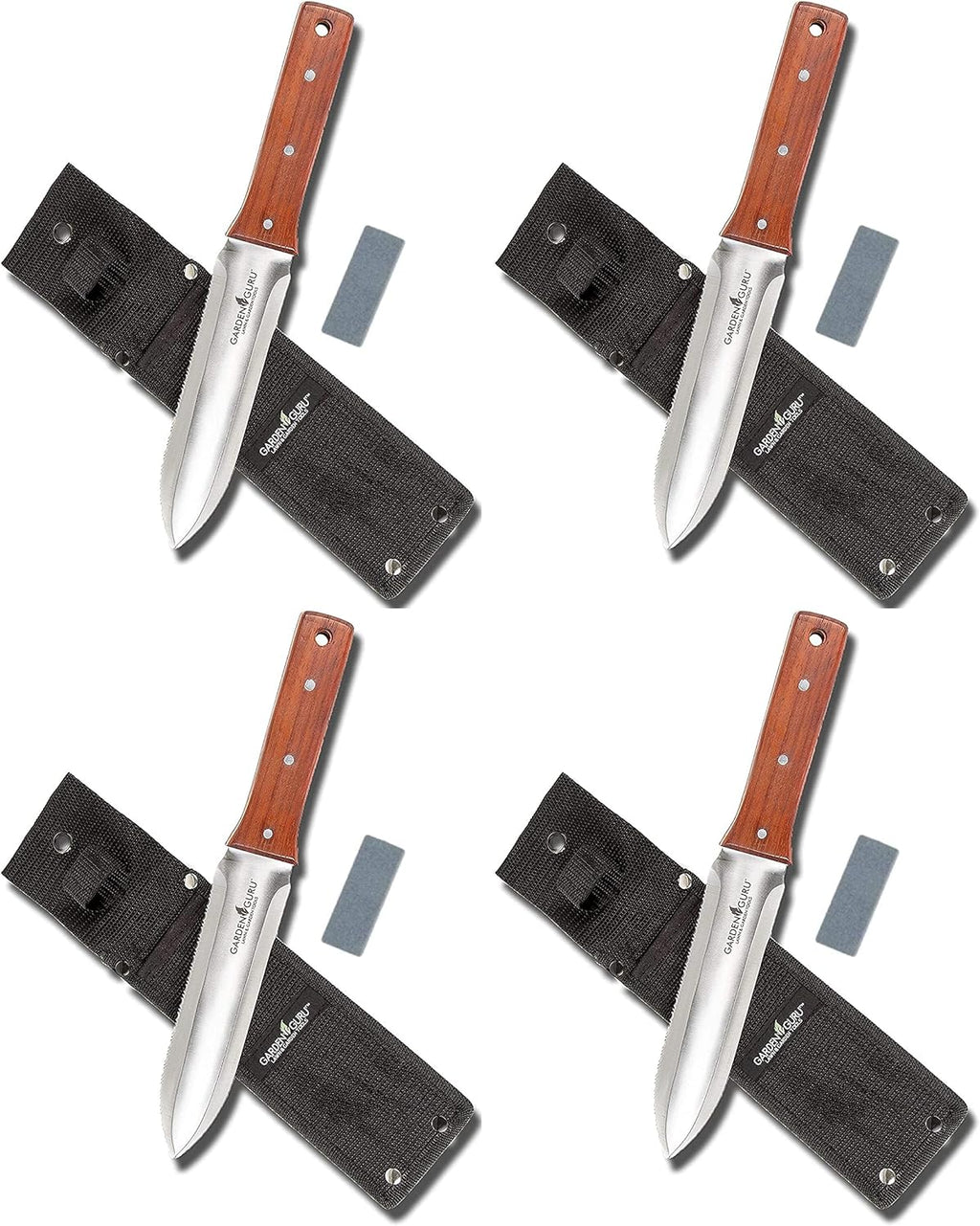 Garden Guru Hori Hori Garden Tool Deluxe Set for Weeding, Digging, Pruning, and Cultivating - Stainless Steel Full Tang Blade (4 Pack)