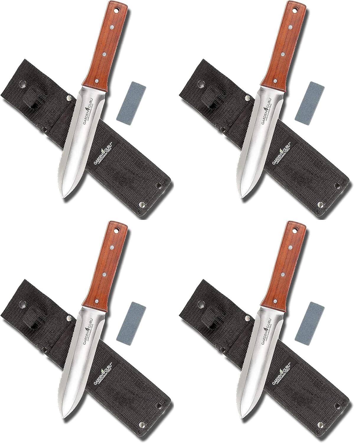 Garden Guru Hori Hori Garden Tool Deluxe Set for Weeding, Digging, Pruning, and Cultivating - Stainless Steel Full Tang Blade (4 Pack)