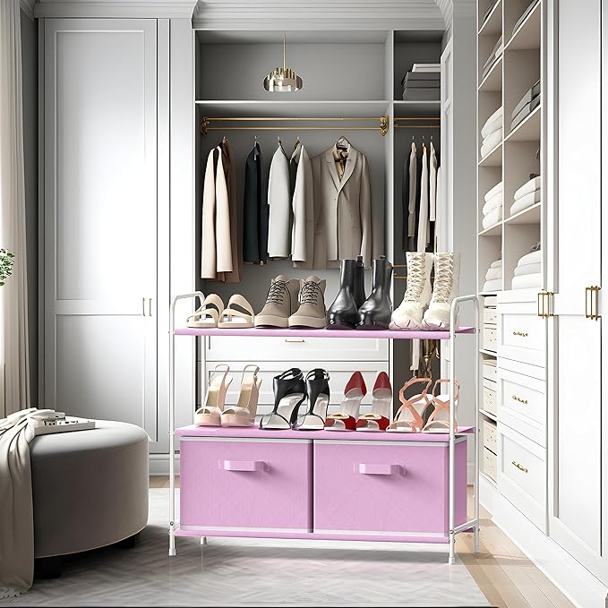 Simple Houseware 3-Tier Closet Storage with 2 Drawers, Pink