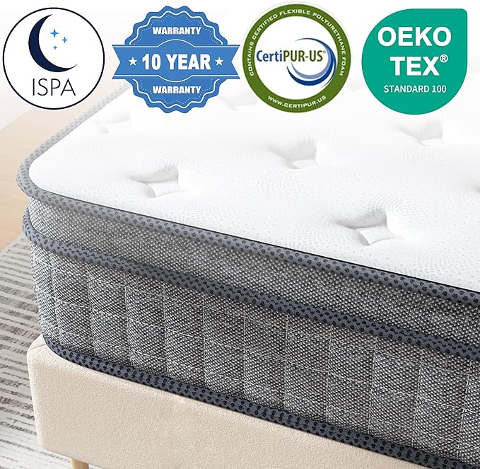 Twin Mattress 10 Inch | Hybrid Mattresses Twin Size in a Box | Medium Firm Memory Foam and Individual Pocket Springs | Fiberglass Free Bed Mattres | Breathable | CertiPUR-US