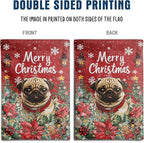 Christmas Pug Garden Flag Merry Christmas Dog Yard Flag for Outside Xmas Flags 12x18 Double Sided Red Poinsettia Garden Flags Winter Porch Decorations Outdoor