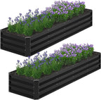 2PCS 8x2x1FT Galvanized Raised Garden Bed,Planter Raised Beds-Metal Garden Box,Large Plant for Outdoor Planting, Vegetables Bed，Flower,herb-Black