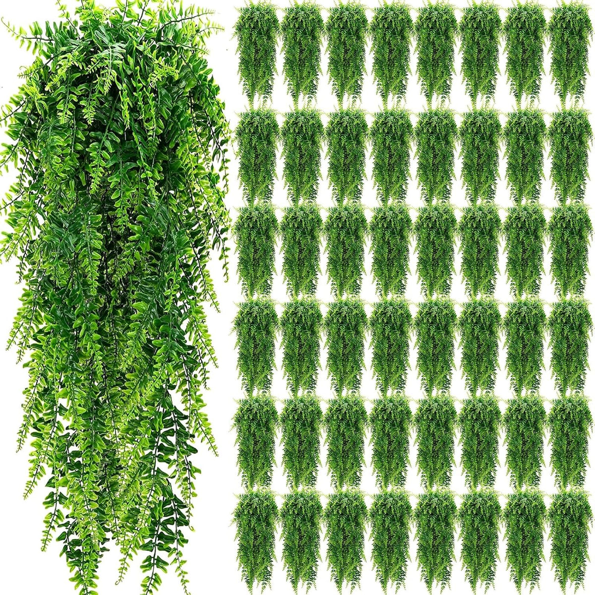 Geosar 56 Pcs Artificial Hanging Plants 32 Inch Hanging Boston Ferns Plastic Fake Plants for Wall Room Garden Wedding Garland Indoor Outdoor Decoration, No Basket