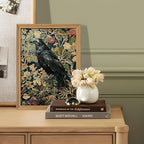 AKWISH Framed 3D Textured Vintage Wall Art - Dark Academia Decor Hand Drawn Sandstone Black Crow Paintings with Botanical Florals, Aesthetic Wall Decor for Living Room Bedroom Home 12x16 inch