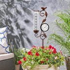 32" Garden Rain Gauge with Thermometer - 7" Glass Tube for Outdoor Indoor Use, Patio Yard Decor Statue