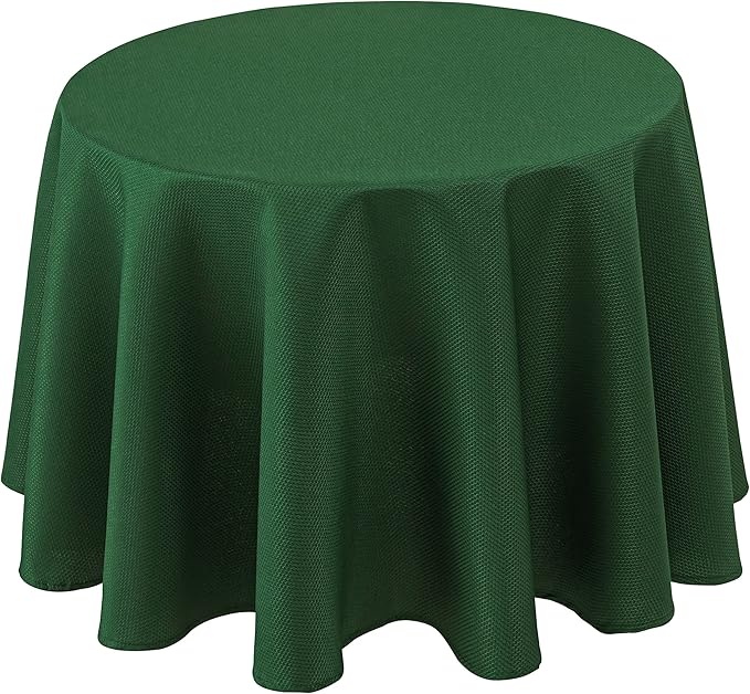 Biscaynebay Textured Fabric Round Christmas Tablecloths 70", Hunter Green Water Resistant Spill Proof Tablecloths for Dining, Kitchen, Wedding, Parties Machine Washable
