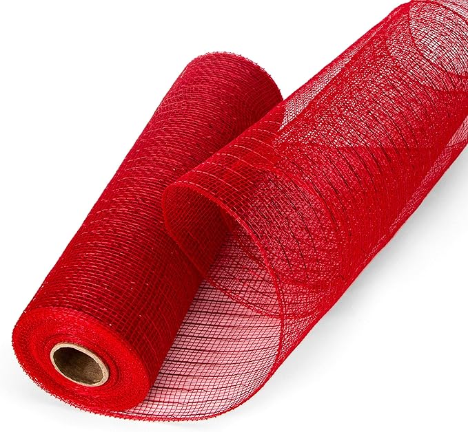 Ribbli 2 Rolls Red Mesh Ribbon,10 inch x 30 feet(10Yard) Each Roll,Metallic Red with Foil,Christmas Ribbon for Wreath Swags and Decorating