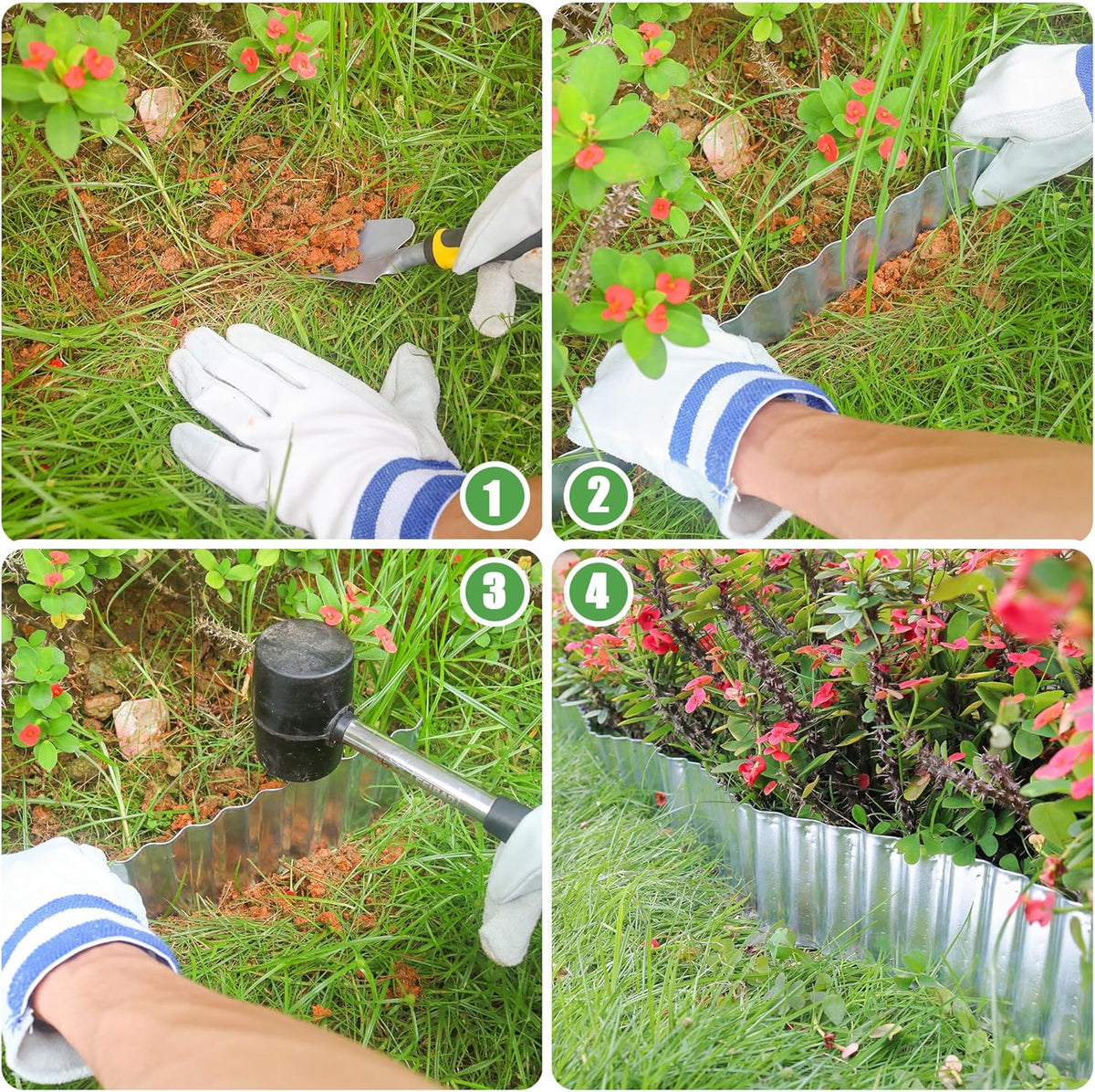 Metal Corrugated Garden Edging, 4" x 50Ft Garden Edging Border for Garden and Flower Bed, Landscape Edging for Grass Barrier, Sidewalk, Lawn and Yard, Silvery