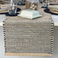 Chardin home Natural Jute Table Runner 13x108 Inch – Vintage Boho Rustic Table Decor – Handwoven Long Table Runner in Natural Jute and Black – Farmhouse Dining or Console Table Accent