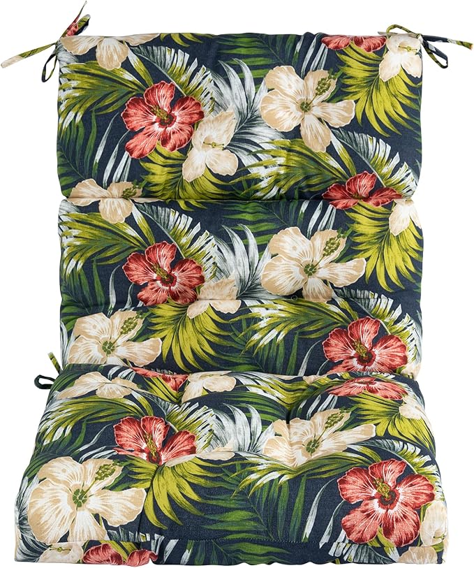 Magpie Fabrics Indoor Outdoor Tufted High Back Chair Cushion Set of 2, Waterproof All-Weather Deep Seating Rocking Chair Patio Chaise Lounge Sun Lounger Chair Cushions(Midnight Blue Floral)