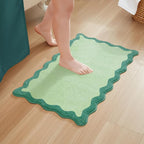 MONDAY MOOSE Bath Mat with Scalloped Wavy Ripple Design, Microfiber Absorbent Non Slip Tufted Rug for Floor, Shower or Kitchen (20x32 inch, Teal Green)