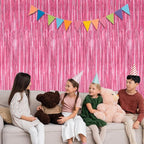 4 Pack Birthday Decorations, 3.28 FT x 7.05 FT Pink Backdrop, Metallic Happy Birthday Backdrop Fringe Curtains Party Streamer, Bachelorette Party Decorations Princes Birthday Party Decor