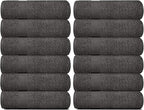White Classic Resort Collection Soft Washcloth Face & Body Towel Set | 12x12 Luxury Hotel Plush & Absorbent Cotton Washclothes [12 Pack, Charcoal]